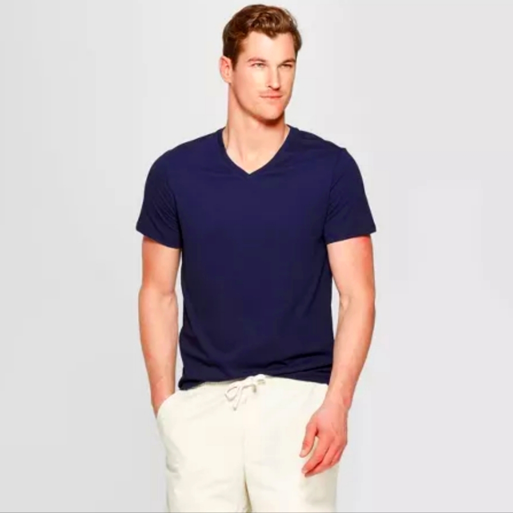3for$19 Navy Blue Lyndale Short Sleeve V-Neck T-Shirt by Goodfellow